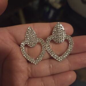 Silver Crystal Heart Drop Earrings - Sparkling Women's Jewelry